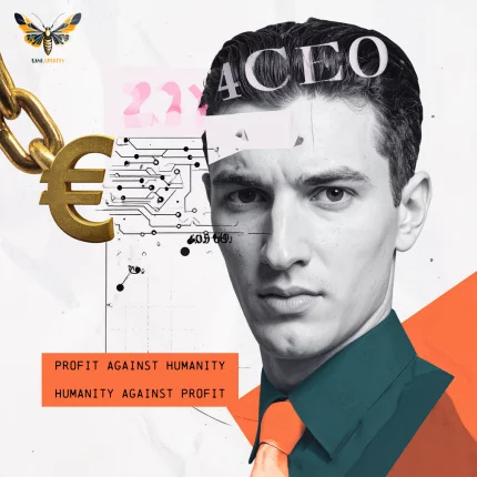 Collage, zynische Darstellung von CEO-Aufgaben und KI-Fähigkeiten, CEO-Porträt (menschlich, gestresst, mit kleinen Fehlern oder Gier andeutend) überlagert von transparenten, schematischen Schaltkreisen und Algorithmen (digital, effizient, fehlerfrei wirkend), goldene Kette mit €-Zeichen, die sich in Datenströme auflöst, stilisierte Diagramme von steigenden KI-Effizienz-Kurven und fallenden menschlichen Fehlerquoten, Zahnräder, die sich reibungslos (KI) und stockend (CEO) drehen, dystopisch-humorvolle Anmutung, überlappende Elemente, Textfragmente wie "290x", "40% gefeuert", "Effizienzsteigerung", "Keine Emotionen", "Black Box" integriert, scharfe Kontraste, digitale Ästhetik mit analogen, zerknitterten Papiertexturen, futuristisch, provokant, sarkastisch, hohe Detailgenauigkeit, scharfe Fokus. Farben: dunkelgrün, orangene Akzente